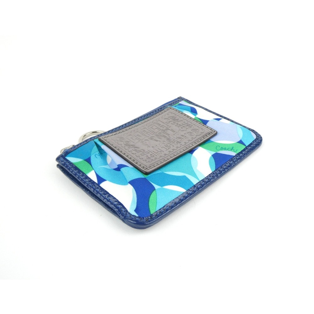 Coach Poppy Signature Op Art Blue Green Mini Skinny Case w/Keychain - Picture 4 of 9